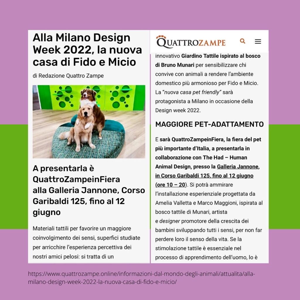 2022. Alla Milano Design Week, la nuova casa di Fido e Micio. Cani e gatti. Quattrozampe Magazine.