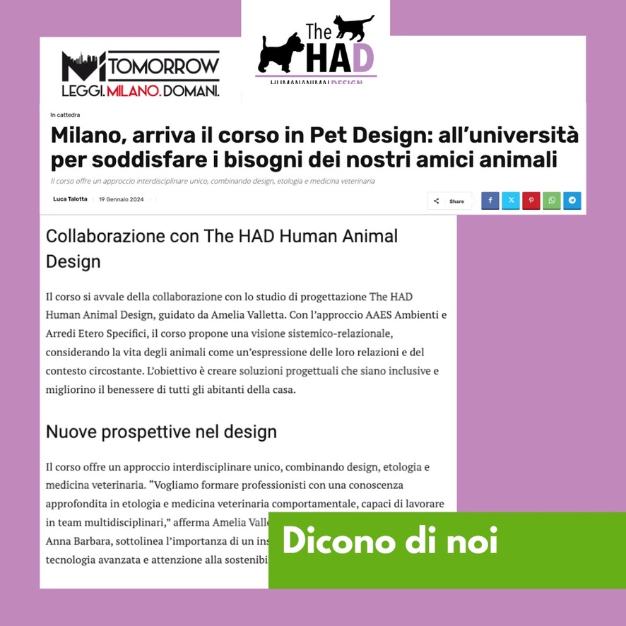 2024. Corso Pet Design Poli.design a Milano. Su Milano Tomorrow.
