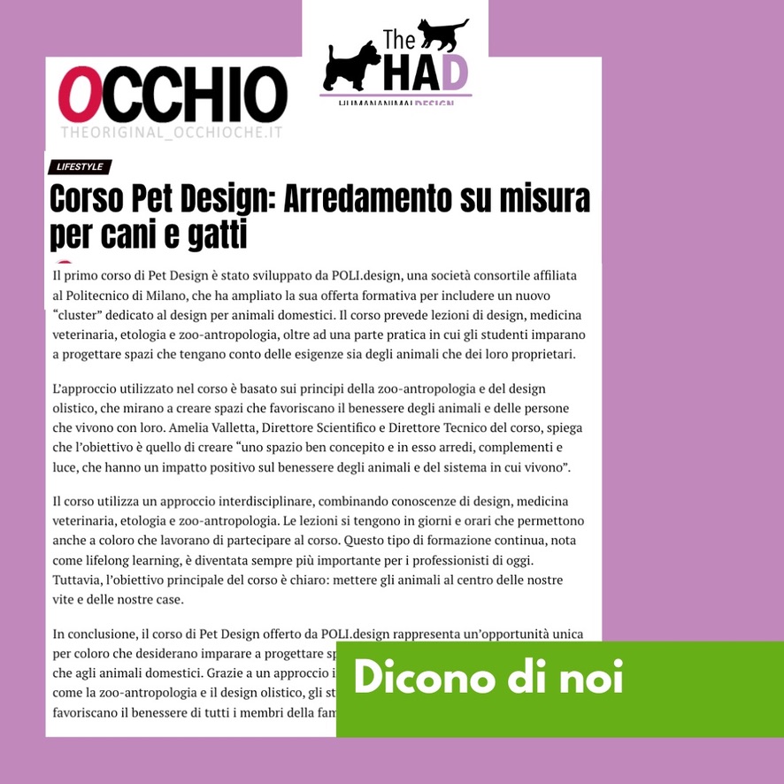 2024. Corso Pet Design a Milano. Su OCCHIO.